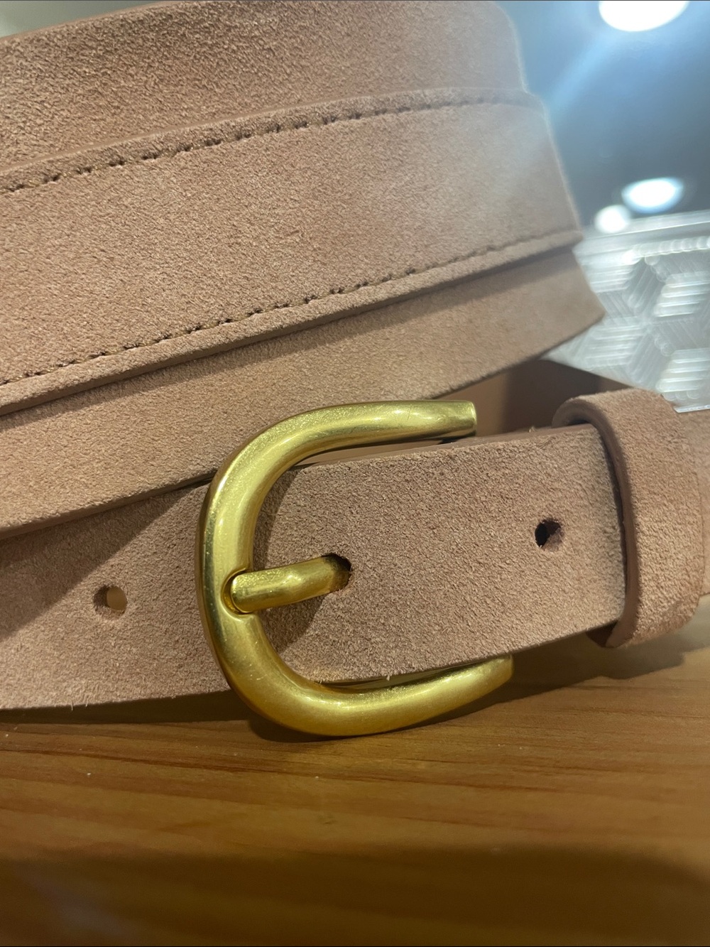 LOFT Women's Suede Belt in Blush Pink Nude Tan with Gold Buckle